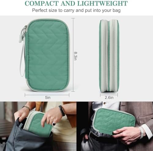 FYY Electronic Organizer, Travel Tech Pouch Bag, Medium, Green Quilted - Image 2
