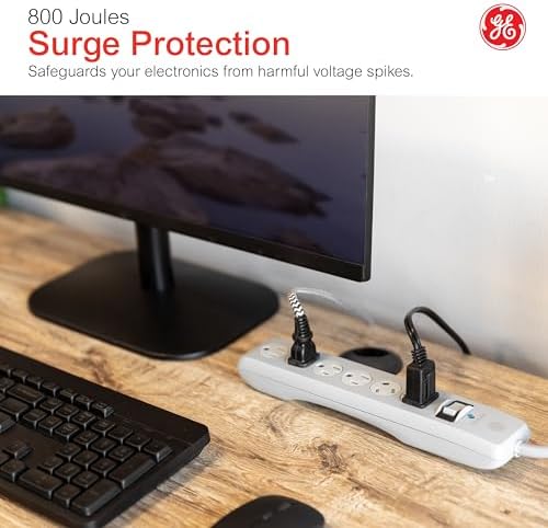 GE Surge Protector Power Strip, 15 Ft Extension Cord, 6 Outlet Extender, 800 Joules, Flat Plug, Twist-to-Close Safety Covers, UL Listed, Gray, 62457 - Image 6