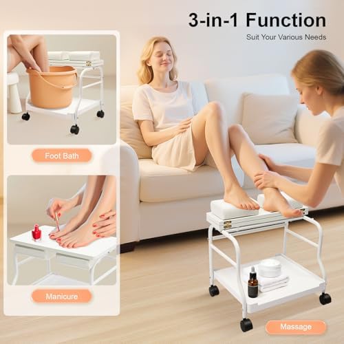 Mjgolui White Foot Bath Cart Salon Trolley Storage Rack for Spa and Home - Image 4