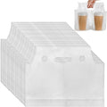 DEAYOU 200 PCS Handle Drinking Poly Bag, Clear Plastic Drink Packaging Bag for Delivery, 15" L x 11" H Hanging Hole Cup Carrier Container with Handle for Take Out, Beverage, Hold 2 Cup, 33 OZ of Each by DEAYOU