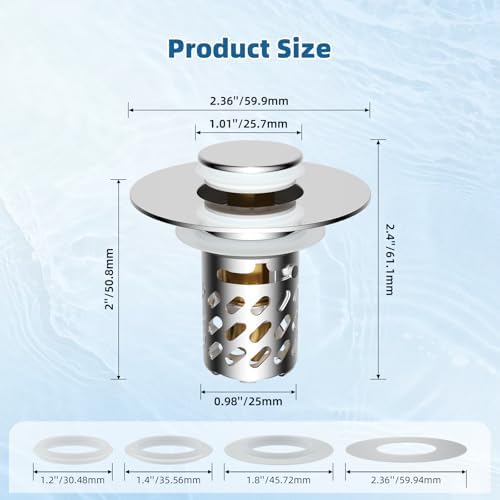 4-Pack All-Metal Bathroom Sink Stopper, Pop Up Sink Drain Strainer, Chrome - Image 6