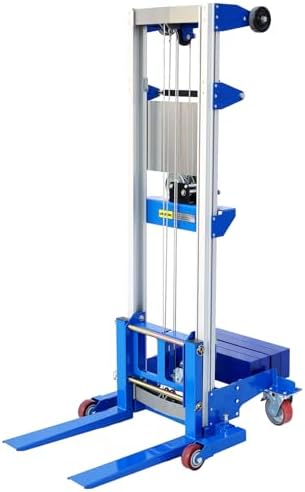 Material Lift Winch Stacker, 400 lbs Capacity, 122" Lift Height, Counterbalance Straddle Hand Winch Lift Truck, Material Lifts for Warehouse, Factory, Library, 46"L x 43"W by ELOMBR