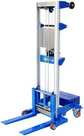 Material Lift Winch Stacker, 350 lbs Capacity, 142" Lift Height, Counterbalance Hand Winch Lift Truck, Material Lifts for Warehouse, Factory, Library, 46"L x 43"W by ELOMBR