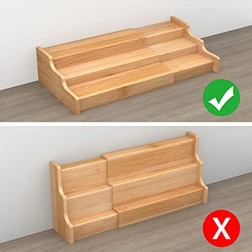 Spice Rack Kitchen Cabinet Organizer- 3 Tier Bamboo Expandable Display Shelf Yellow - Image 2