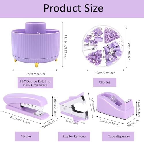 Office Supplies,Purple Desk Accessories,Office Supplies Set,Desk Organizer,Stapler,Tape Dispenser,Scissors,Staple Remover,Binder Clips,Staples,Ballpoint Pen,Index Tabs with Ruler,Clear Tape.10pcs - Image 5