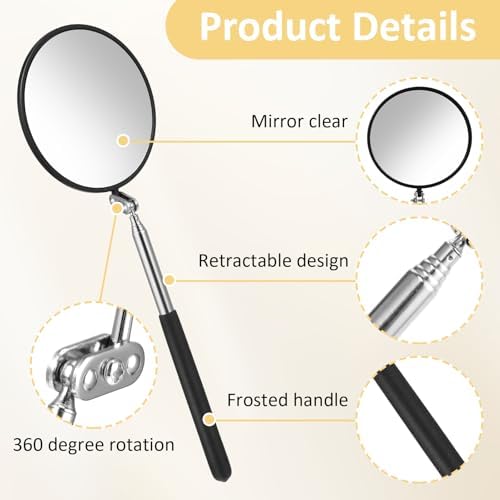 Telescoping Inspection Mirror, 360 Rotation Flexible Inspection Mirror Circular Inspection Mirror with Retractable Handle Round Inspection Mirrors for Checking Vehicle Condition(Dia-4 Inch) - Image 3