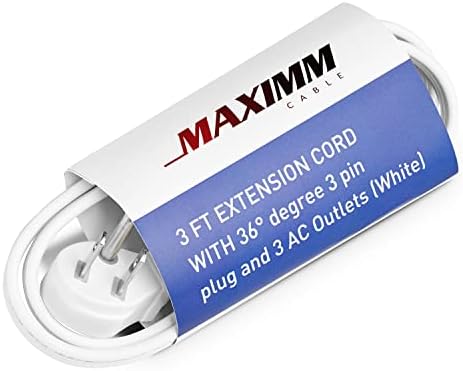 Maximm 3 Ft Flat Plug Extension Cord 3-Outlet Angled Plug White, UL 2 Pack - Image 6