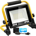 9600LM LED 80W Work Light, Portable Flood Light with 18FT Cord, IP66 Waterproof 5000K Worklight Floodlight for Outdoor, Job Site Workshop Garage Construction Site Lighting by QENLAI
