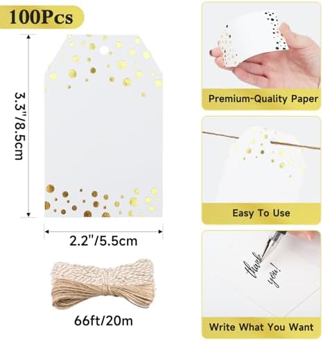 Anwyll Gift Tags with String - 100 Pcs Gold Foil Gift Tags for Presents - Image 3