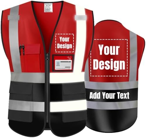 High Visibility Safety Vest with Reflective Strips Customize Logo Hi Vis Team Work Uniform Vest (2XL, Red black) by YOWESHOP
