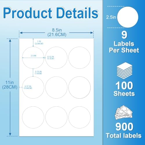 2.5" Round Labels, Printable for Laser & Inkjet, 900 Labels - Image 2