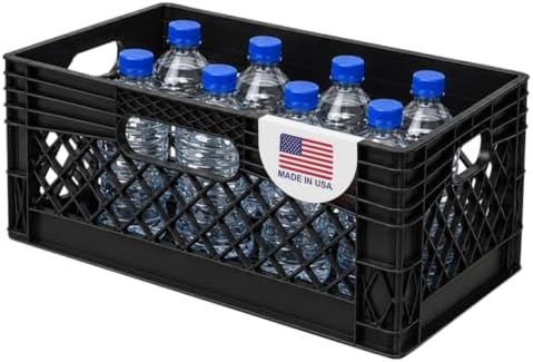 EconoHome Milk Crate - Stackable Storage Crate with Built-In Handles - Heavy Duty Plastic Material - Ventilated Organizer Bin for Garage, Pantry, Classroom, Office & Moving - Black, 19x13x11, 1-Pack by EconoHome