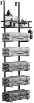 Aetyord Hanging Towel Racks for Bathroom No Drill - 6-Tier Over The Door Bath Towel Storage Organizer for Small Bathrooms - Tiered Back of Door Towel Holder Hanger for Rolled Towels RV Camper Black by Aetyord