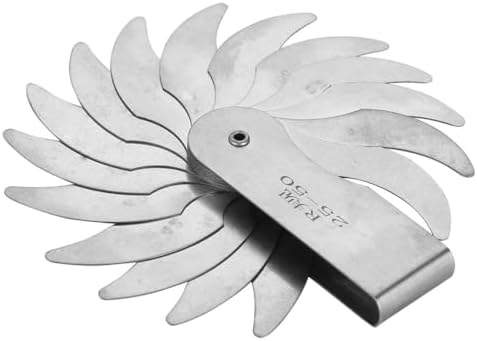 Steel Radius Gauge R25-50/R52-100MM - Radius Fillet Gauge External Internal Concave Convex Measuring Tool Radius Fillet Gauge 16 Blades(R25-50MM) by Chiffonade