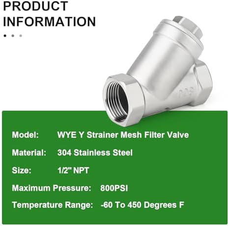 TAISHER 1Pcs 304 Stainless Steel 1/2" BSP Female WYE Y Strainer Mesh Filter Valve CF8 WOG 800 - Image 5