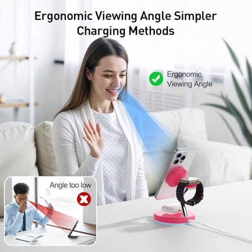 【Adjustable Blue Ambient Light】 Wireless Charger 3 in 1 for iPhone, Magnetic Charging Station for Apple Family,15W Fast MagSafe Charger Stand,for iPhone17-12-iWatch AirPods Series - Image 4