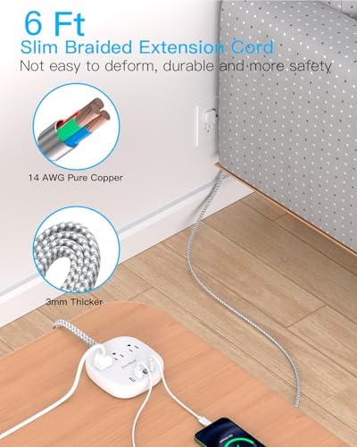 22.5W/4.5A Surge Protector Power Strip for Travel, Flat Plug Extension Cord - Image 6