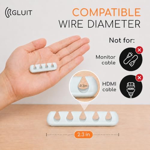 Cord Organizer for Desk, Nightstand Cable Holder, 5 Pack, Multislot, White - Image 4