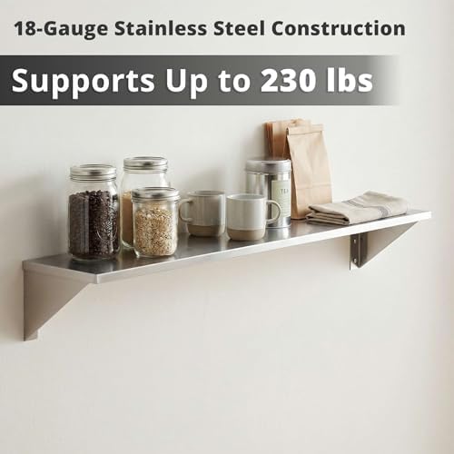 6" x 30" Heavy Duty Stainless Steel Floating Wall Mounted Shelf, Commercial Kitchen Storage Shelf - Image 3
