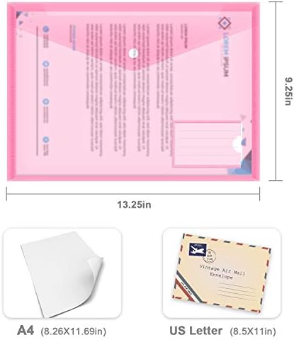 10 Pack Plastic Envelopes for Documents, Clear Folders with Label Pockets, 5 Colors 2 Each, Clear Poly File Folders Letter Size/A4, Hook and Loop Closure,Document Envelopes for School Office Home - Image 2