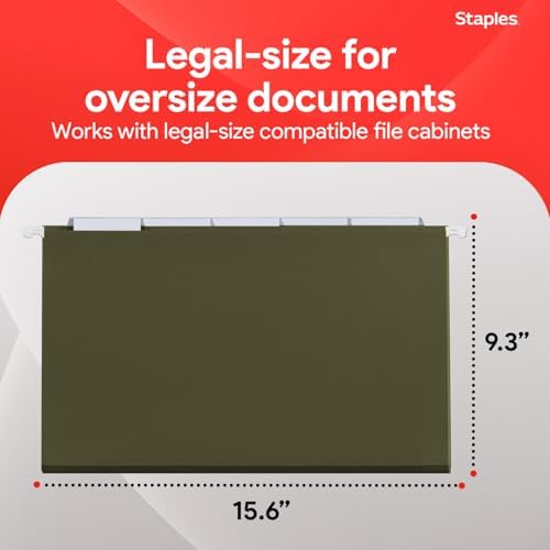Staples Hanging File Folders, Legal Size, 1/5-Cut Tabs, Green, 50/Pack - Image 3
