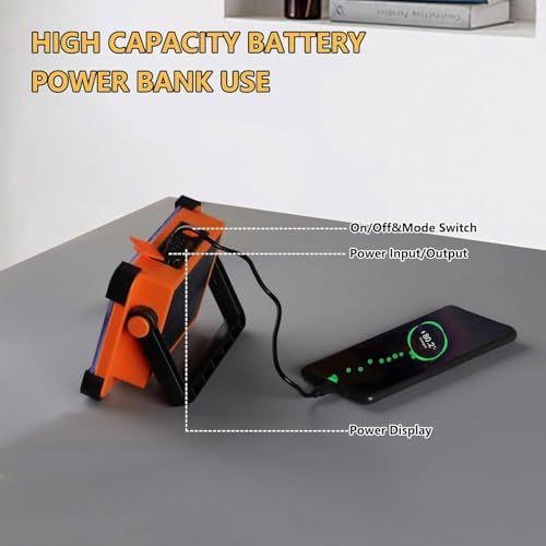YXQUA 120W Solar Rechargeable Work Light, 144 LED 10000LM, Orange - Image 5