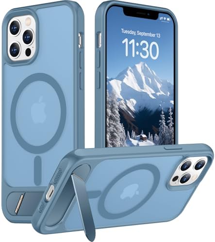 Temdan Magnetic Compatible with iPhone 12 Pro Max Case, [Built-in Invisible Kickstand][Compatible with MagSafe][Military Grade Shockproof] Slim Translucent Matte Phone Case for iPhone 12 Pro Max 6.7" by Temdan