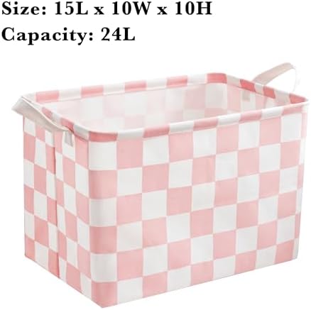 Ohocut Pink White Checkered Canvas Basket, Rectangular Organizing Decorative Storage Basket for Kids Dog Toy, Cute Aesthetic Race Cars Boy Room Decor for Home, Kitchen, Bedroom, Classroom, Shelves - Image 6