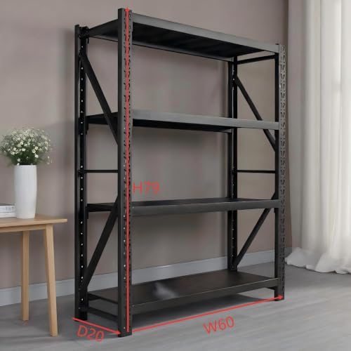 Heavy Duty Warehouse Shelving 4-Tier Industrial Steel Storage Shelves, 2600LB Capacity Per Shelf, Adjustable Shelves for Garage/Factory/Commercial Use (Black, W60*D20*H79) - Image 2
