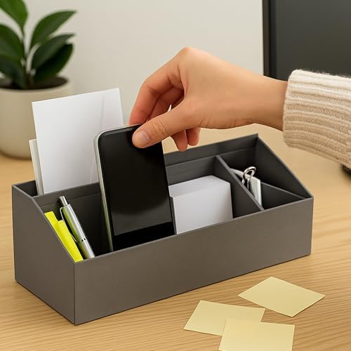 Bigso Elisa Desktop Organizer - Durable Office Desk Organizer with 7 Compartments for Office Supplies and Accessories - 13.1 in x 4.9 in x 4.9 in - Grey - Image 5