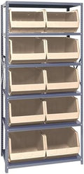 Quantum Storage Systems QSBU-270IV Giant Open Hopper Steel Shelving System, 18" D x 36" W x 75" H, with 6 Shelves and 10 QUS270 Bins, Ivory by QuantumStorageSystems