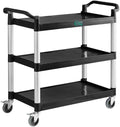 Black 3-Shelf Utility Bus Cart, Plastic Construction, 32 x 16 Inches, 300 lb by Glownary