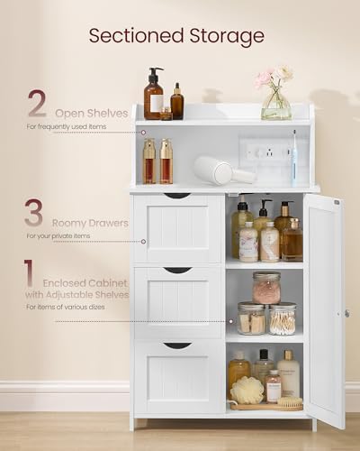 VASAGLE Tall Storage Cabinet with Power Strip, with 3 Drawers, 39.4" H - Image 6