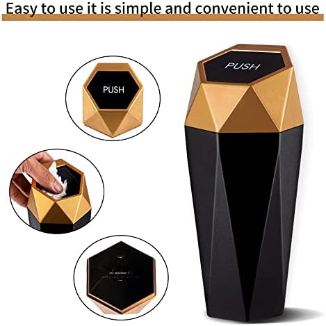 JUSTTOP Car Trash Can with Lid, Mini Diamond Design Portable Trash Can, Plastic Material and Multipurpose Organizers for Car,Home,Office(Gold) - Image 3