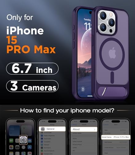 Temdan Magnetic Compatible with iPhone 15 Pro Max Case, [Built-in Invisible Kickstand][Compatible with MagSafe] [Military Grade Shockproof] Slim Translucent Matte Phone Case for iPhone 15 Pro Max 6.7" - Image 2