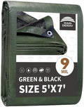 RAINDEWAY 5x7 Feet Tarp Waterproof,9Mil Green/Black Tarps Cover by RAINDEWAY
