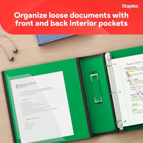 Staples Heavy-Duty 3-Inch D-Ring Binder, Green, Holds 600 Sheets - Image 5
