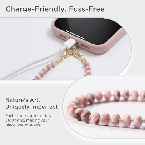 POSADINA Natural Stone Phone Charm, Beaded Healing Phone Wrist Strap, Handmade Cellphone Chain Lanyard with Tether Tab - Image 3