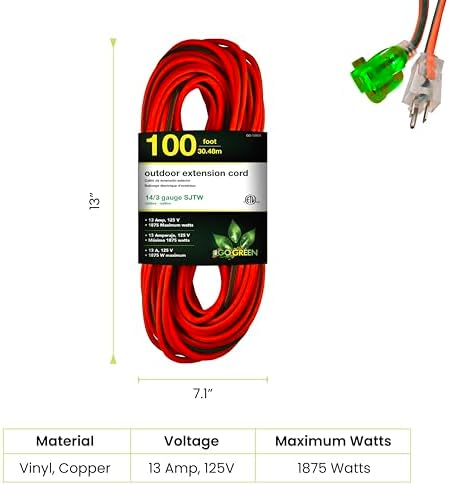Go Green Power Inc. 14/3 Lighted Outdoor Extension Cord - Durable, Heavy Duty - Perfect for Outdoor Tools & Equipment - GG-13800, 100 ft (Pack of 4) - Image 2