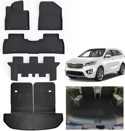 Floor Mats & Large Cargo Liners for 2016-2020 Kia Sorento 7 Seats with Backrest Protection-2 Row Bucket Seat, TPE All Weather Protection for Sorento Accessories by AltraVosAllWeatherCarMats