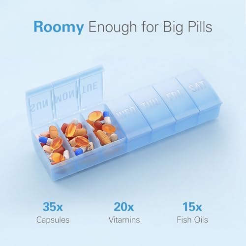 Barhon Large Weekly Pill Organizer, Big Vitamin Organizer Case for 7 Day, Travel Medicine Pill Box to Hold Various Supplements and Fish Oil, Sky Blue - Image 3