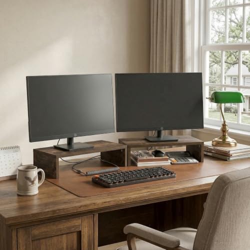 Furinno CLASSIC Monitor Stand Riser Set of 2, 15.7" Wide Dual Monitor Riser, Stackable Separable Laptop Stand for Desk, Desktop Organizers and Accessories, for Office Supplier, Amber Pine - Image 3