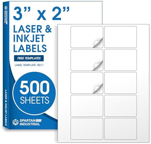3" X 2" Matte White Printable Shipping Labels (500 Sheets, 5000 Stickers) by SpartanIndustrial