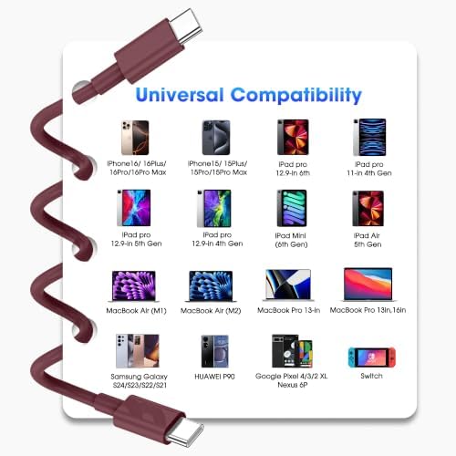iPhone 18 Pro Max USB C to USB C Fast Charging Cable, Burgundy Red, 6FT - Image 7