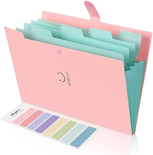 SKYDUE Expanding File Folder 5 Pockets, Skydue Letter A4 Paper Accordion Document Organizer (Pink) by SKYDUE