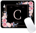 Letter C Black and Pink Flowers Square Mouse Pad, Mouse Pad with Stitched Edge and Non-Slip Rubber Base,Mouse Mat,Home Office Decor Desk Accessories,9.4x7.8x0.12 inch Square Mouse Pad by Unknown