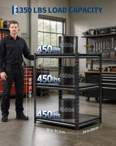 OUTLANE 3 Tier Garage Shelving Heavy Duty,1350 LBS Adjustable Rack Shelf - Image 3