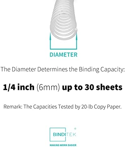 Binditek Plastic Spiral Binding Coils, 6 mm, 4:1 Pitch, White, 50 Pack - Image 2