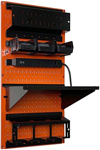 Wall Control Power Tool Storage Organizer Kit Cordless Drill Holder Charging Station Rack 16” x 32” Metal Pegboard Organization System (Orange Pegboard) - Image 2