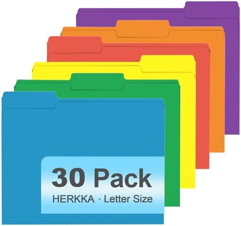 File Folder, HERKKA 30 Pack 1/3 Cut Tab File Folders, Colored File Folders Designed for Office and Classroom Use, Letter Size, Assorted 6 Colors by HERKKA